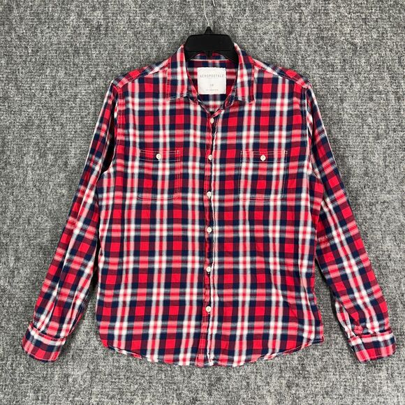 Aeropostale Shirt Men's Large Red‎ Plaid Woven Long Sleeve - Picture 1 of 12